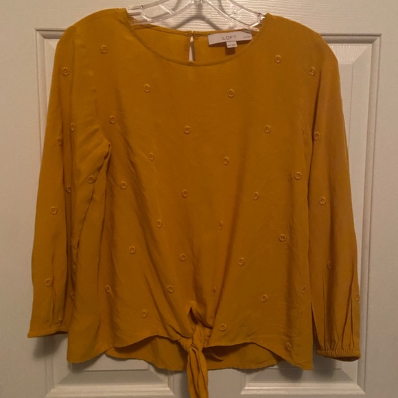 Loft yellow floral embroidered tie front blouse - Picture 3 of 7